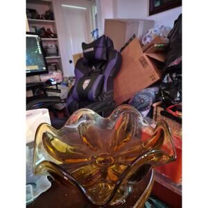 Viking Glass Amber Epic Six Petal Compote